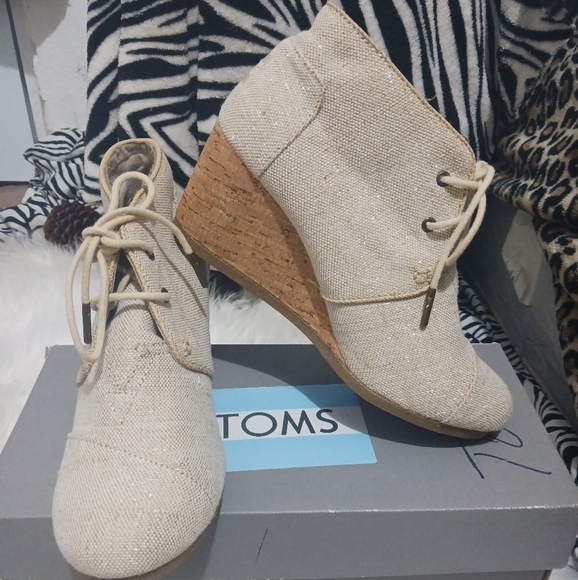 Toms women desert lace up ankle bootie wedge shoes - Picture 2 of 14